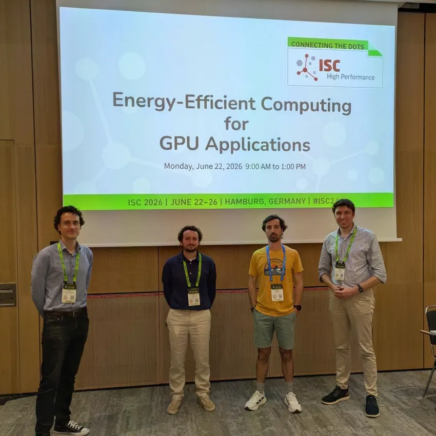 From left to right: Ben van Werkhoven (Leiden University), Skip Thijssen (Leiden University), Alessio Sclocco (NLeSC), Stijn Heldens (NLeSC)